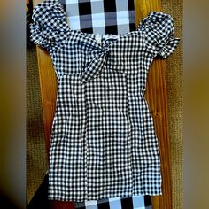 Brand New With Tags! Very Cute! Light, Soft, Tight Fitting Material! Size Medium. Trendy Fitted Plaid Mini Dress, Casual Fitted Plaid Dress, Fitted Plaid Mini Dress With Short Sleeves, Fitted Plaid Short Sleeve Mini Dress, Chic Plaid Mini Dress For Brunch, Gingham Mini Dress With Short Sleeves For Brunch, Chic Black Mini Dress For Picnic, Gingham Short Sleeve Mini Dress For Brunch, Black Plaid Mini Dress For Day Out