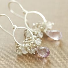 Earrings, Sterling Silver Pink Amethyst Gemstone Clusters Smoky Quartz Rose Quartz Hoops Handmade, aubepine Silver Briolette Earrings With Gemstone Accents, Homemade Earrings, Earrings Fall, Rose Quartz Earrings, Beaded Jewelry Designs, Rose Quartz Beads, Earrings Inspiration, Pink Amethyst, Amethyst Earrings