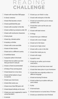 the ultimate guide to reading challenge is shown in this printable book checklist, which includes