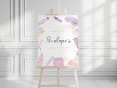 an easel with a sign that says penelope's