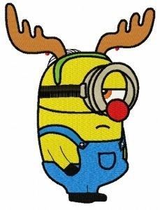 a yellow and blue minion with antlers on it's head wearing a backpack