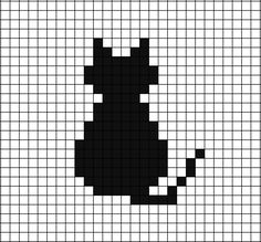 A pixel art silhouette template of a cat, back facing towards and sat down admiring the view. Cat Pixel Art Easy, Cat Tapestry Crochet, Pixel Art Black And White, Black And White Pixel Art, Alpha Patterns Cat, Pixel Black Cat, Cat Pixel Grid Crochet, Pixel Art Cat