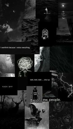 black and white collage with images of people in the water, trees, clouds and lightning