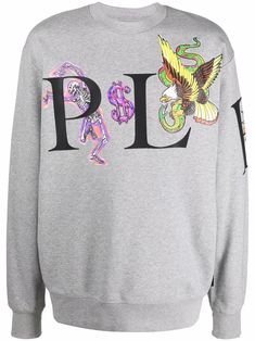 grey cotton jersey fleece graphic print to the front crew neck long sleeves Nice Sweaters, Philip Plein, Airport Fashion, Philipp Plein, Cool Sweaters, Mens Activewear, Grey Cotton, Grey Sweatshirt, Printed Cotton