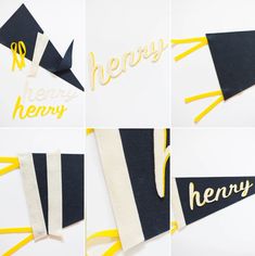 there are many different types of pennants that say happy and merry on each one