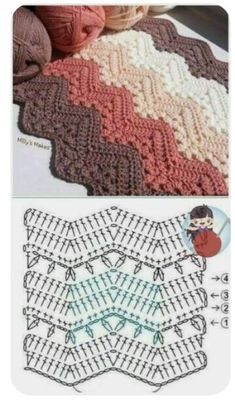 crocheted afghans are shown in two different colors and one is made from yarn