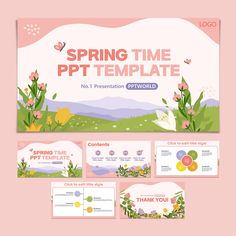 spring time ppt template with flowers and plants