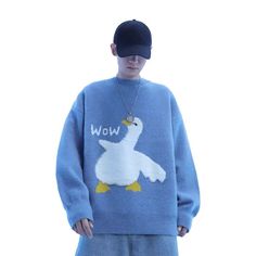 Wiaofellas Harajuku Knitted Sweater Men Women Cartoon Goose Pattern Sweater Pullover Hip Hop Streetwear Loose Spring Autumn Sweater Cartoon Goose, Suit Fashion Men's, Knitted Sweater Men, Goose Pattern, Harajuku Jacket, Polo Suits, Wedding Party Shirts, Autumn Sweater, Style Outfits Men