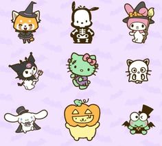 hello kitty halloween stickers on a purple background