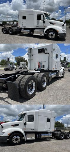 four different views of the front and back of a semi truck