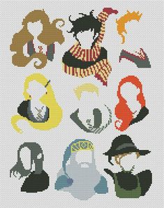 the cross stitch pattern shows different types of hats