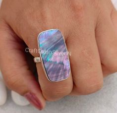 Abalone Shell Ring, Sterling Silver handmade ring, gift for her, Stack ring, Ocean jewelry, anniversary rings, Dainty jewelry, Gift For Her Metal: 925 Sterling Silver Ring Style : Ring  Gemstone Shape : Rectangle Gemstone : Multi Purple Abalone Shell  Ring Size : 3- 15 US Weight : 5-10 Gm Approx : Our Goal is 100% Customer Satisfaction :- -: We use Natural Gemstone & Solid 925 Silver:- -: All Products Description are 100% Exact:- Boho Ring, Bridesmaid Gift, Sterling silver Ring, Gifts for Mom, Handmade Rings, Wedding Ring, Propose Ring, Anniversary Ring, Birthstone Rings, Stacking Ring, Solitaire Rings, Statement Ring, Engagement Ring, rings for women, Sterling Silver Ring, Wedding Ring, statement ring, Propose Ring, Anniversary Ring, Wedding gift, anniversary gift, men's ring, Gift for he Propose Ring, Rings Dainty, Summer Rings, Ocean Jewelry, Stack Ring, Shell Ring, Promise Rings For Her, Birthstone Gifts, Handmade Rings