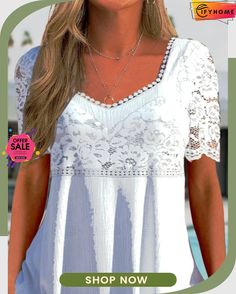 Sweetheart Neckline White Lace Patchwork Blouse Lace Patchwork Tops For Summer, Non-stretch Lace Patchwork Blouse For Summer, Casual Non-stretch Blouse With Lace Patchwork, Summer Lace Top With Patchwork, Summer Lace Patchwork Tops, White Non-stretch Lace Trim Top, Elegant Patchwork Summer Tops, Elegant Summer Patchwork Tops, Casual Summer Blouse With Lace Patchwork