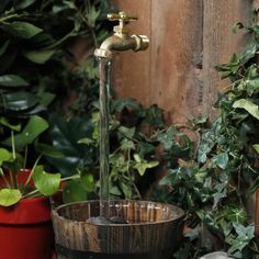 a water faucet filled with lots of grapes