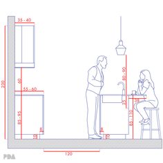 a man and woman sitting at a table in front of a window with measurements on it