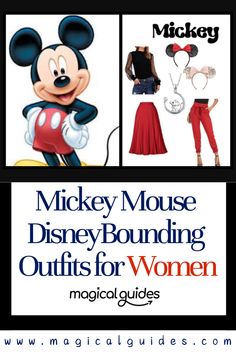 mickey mouse disney bound outfits for women with text that reads, mickey mouse disney bound outfits for women