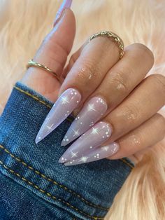 Lilac with silver cat eye, star and dot accents Cloud Star Nails, Diamond Star Nails, Crystal Cat Eye Nails, Libra Nails, Nail Art Designs Short, Silver Cat Eye, Short Nails Ideas, Star Nail Designs, Art Pretty