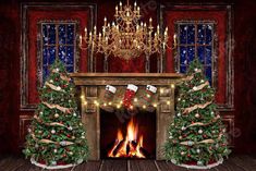 a christmas fireplace with stockings and stockings on it