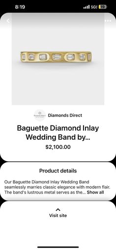 an ad for the baguette diamond inlay wedding band by $ 2, 000