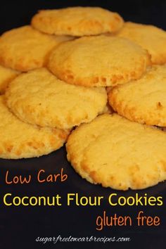 low carb coconut flour cookies gluten free on a black background with text overlay