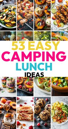 a collage of photos with the words, 5 easy camping lunch ideas on it