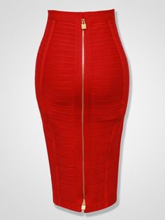 Solid Zipper Bandage Elastic Bodycon Pencil Skirt 58cm Summer Pencil Skirts, Red Overalls, Bodycon Bodysuit, Bodycon Pencil Skirt, Verde Neon, Office Skirt, Bandage Skirt, Body Suit With Shorts, Estilo Chic