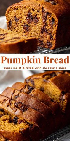 this pumpkin bread is super moist and filled with chocolate chips