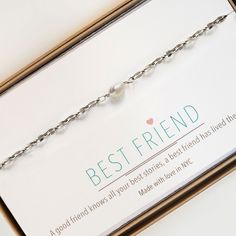 Best Friend Gift, Best Friend Bracelet, Friendship Gift, Silver Bracelet, Pearl Bracelet This dainty bracelet is minimal and elegant. Features a Freshwater pearl wire-wrapped onto an Italian Mika chain. ► Includes: Each bracelet set comes with a card, gift box & ribbon at no extra cost! Materials - Available in: .925 Sterling Silver / Gold Vermeil / Rose Gold Vermeil - Fresh Water Pearl, 4mm (natural pearl sizes vary slightly) - Hypoallergenic, lead, and nickel free Details - Length: 6.25in Elegant Friendship Bracelets As Gifts, Elegant Nickel-free Bracelet For Birthday Gift, Silver Friendship Bracelets For Best Friend Gift, Handmade Silver Bracelet For Best Friend, Elegant Silver Charm Bracelet For Best Friend, Solitaire Bracelet, 4 Best Friends, Mother Daughter Necklace, Mother Daughter Gifts