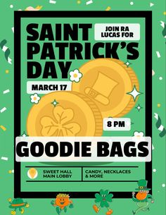 #ra #reslife #eventideas Res Life, Program Ideas, Event Ideas, Saint Patrick, St Patrick’s Day, Goodie Bags, St Patrick, Pins