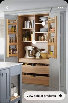 an open cabinet with many items in it