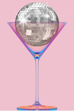 Martini Glass Aesthetic, Disco Martini, Martini Glass Art, Eclectic Bar, Disco Ball Wall Art, Disco Wall Art, Disco Ball Wall, Disco Ball Art, Disco Wall