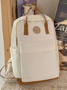 Color: White, Size: one-size Backpack For College, Patchwork Fashion, White Backpack, Backpack For Teens, Laptop Briefcase, College Backpack, College School, Blue Backpack, School College