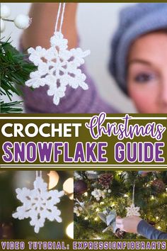 Learn how to crochet a quick and easy snowflake design completed in just three rounds. It's ideal for beginners, requiring minimal tools and using leftover yarn, such as fingering-weight cashmere, for a soft, vintage look. The snowflakes can be used for Christmas decor, garlands, or even earrings. The tutor recommends blocking for a polished finish and suggests stiffening with a glue mixture for added durability. Crochet Yarn Snowflake Pattern, Crochet Snowflakes Easy, Snowflake Crochet Pattern Free, Crochet Snowflakes Free Patterns, Crochet Snowflake Ornaments, Types Of Crochet, Christmas Pickle Ornament