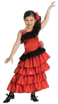 Established 2006 | Satisfaction GUARANTEED | Fast Shipping Click Here For More Great Items! | Follow us as your Favorite Seller Spanish Princess Child Costume Flamenco Fancy Dress Girl Book Week Headpiece Product Details: Your child will adore this beautiful Spanish princess costume! Perfect for any party or just for dress-up fun! Red dress with multi-tiered skirt and black accents with rose decorations near right shoulder and left hip. Also comes with headpiece. Child fits sizes: Medium (8-10), Spanish Dancer Costume, Princess Costumes For Girls, Princess Costume Kids, Spanish Costume, Flamenco Costume, Colourful Dress, Spanish Princess, Spanish Dress, Dancer Dress