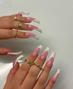 French Acrylic Nails, Nude Nails, French Nails, White Nails, Simple Nails, Long Nails, Acrylic Nails, Nail Designs, Hello Kitty