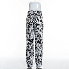 Casual Trousers Wide Leg Pants Zebra Animal Print Casual Wide Leg Bottoms With Zebra Print, Casual Black Zebra Print Pants, Spring Wide Leg Zebra Print Bottoms, Spring Wide Leg Zebra Print Pants, Casual Zebra Print Bottoms For Spring, High Waist Zebra Print Bottoms For Spring, Black Zebra Print Bottoms For Spring, Trendy White Zebra Print Bottoms, Black Zebra Print Pants For Spring