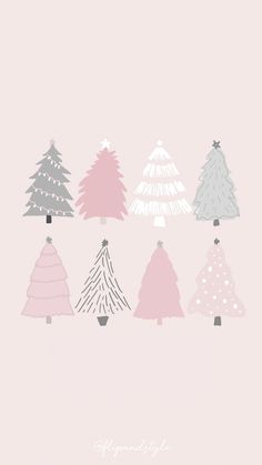 a group of christmas trees on a pink background