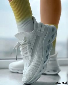 Olivia Mark - Breathable knit lace-up sneakers Blue White And Black, Round Toe Heels, Sneakers Blue, Lace Knitting, Olivia Mark, Knit Patterns, Sneakers White, Puma Sneaker, Rib Knit