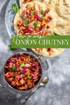 Indian onion chutney spread over poppadoms on a grey background. Indian Onion Chutney, Onion Chutney Recipe, Raw Onion, Red Onion Chutney, Onion Chutney, Cold Dips, Easy Dip, Quick Dip, Easy Dips