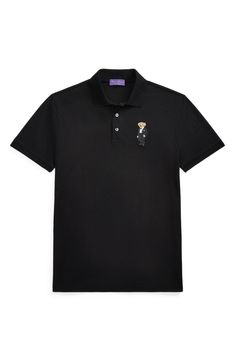 Cotton piqué is double-mercerized for enhanced durability and color retention in this polo refined with mother-of-pearl buttons and a dapper Polo Bear patch. 28" length (size Medium) Button half placket Spread collar Short sleeves 100% cotton Dry clean or machine wash cold Made in Italy Designer Clothing Luxury Black Polo Shirt With Johnny Collar, Polo Ralph Lauren Purple Label, Polo Bear, Knit Polo, Purple Label, Ralph Lauren Purple Label, Baby Life, Mother Of Pearl Buttons, Pearl Buttons