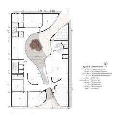 an architectural drawing shows the floor plan for a building with multiple floors and two levels