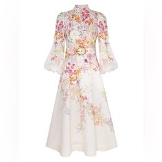 New Zimmermann Natura Floral Buttoned Midi Dress Never Worn With Tags And Spare Buttons Size: 2 (Us 8) Bust : 96cm Waist: 80cm Length: 124cm Sleeve: 62cm Material: 100% Linen The Most Classic Style Of The Brand Zimmermann The Newest Collection And Sold Out Everywhere With Adjustable And Detachable Belt On Waist White Silk Midi Dress With Floral Print, White Silk Dress With Floral Print, White Silk Dress For Garden Party, White Silk Dress For Spring, Daytime Fashion, Design Your Own Shoes, Flower Midi Dress, Plunge Midi Dress, Corset Midi Dress