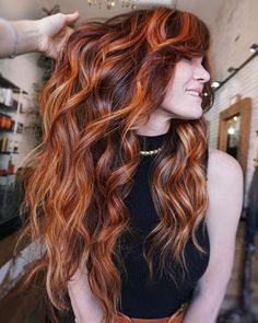 Red Hair Color Dye Ideas, Vintage Hair Color Ideas, Orange Red And Brown Hair, Long Red Hair With Money Piece, Brown And Orange Highlights, Scorpio Hair Color, Spring Colored Hair, Burnt Orange Ombre Hair, Orange Lowlights