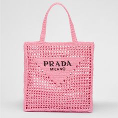 The Bag Is In Perfect Condition As It Was Never Used. It Is A Beautiful Crocheted Bag From Prada In The Color Pink. Prada Raffia, Tote Crochet, Raffia Tote Bag, Sacs Design, Fall Bags, Bag Prada, Crochet Tote Bag, Raffia Bag, Woven Tote Bag