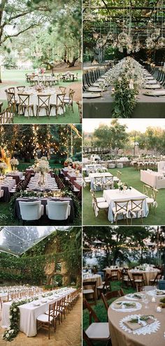 wedding tables and chairs are set up for an outdoor reception