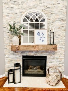 a living room with a fire place and fireplace in it's centerpieces