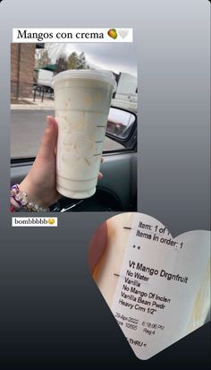 a person holding up a paper cup in their left hand and another photo on the right