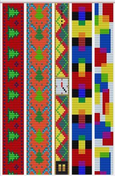 four different colored bracelets are shown in the same pattern as each beaded bracelet