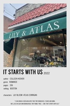 an advertisement for lily & atlas with the words it starts with us in green and white