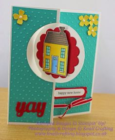 a close up of a card with a house on it and the words happy new home